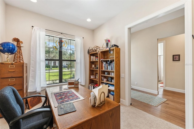 office area featuring light hardwood / wood-style floors