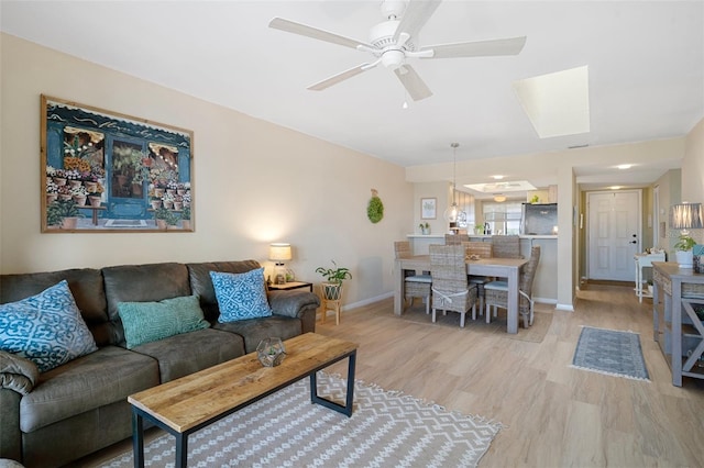 8141 Aquila St Unit 347, Port Richey, FL 34668 - living area featuring light wood-style flooring, a ceiling fan, and baseboards