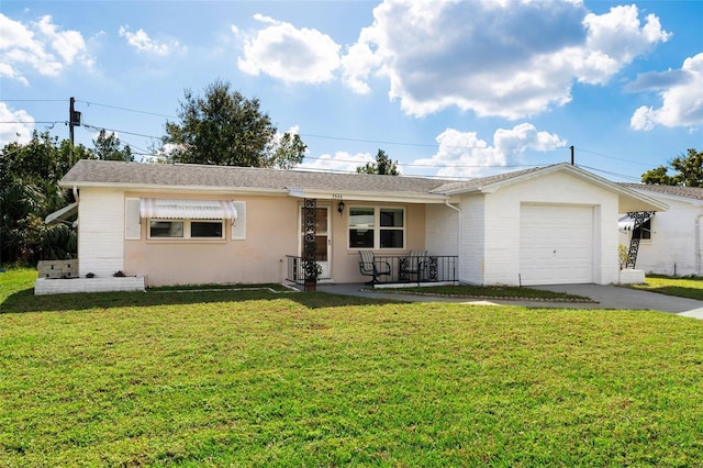 single story home with a front lawn and a garage