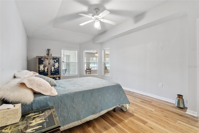 bedroom featuring ceiling fan and wood-type flooring