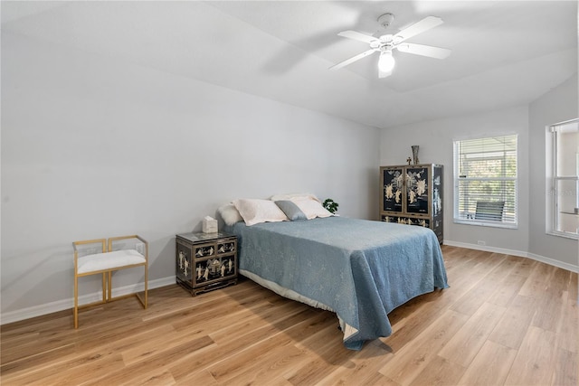 bedroom featuring wood-type flooring and ceiling fan