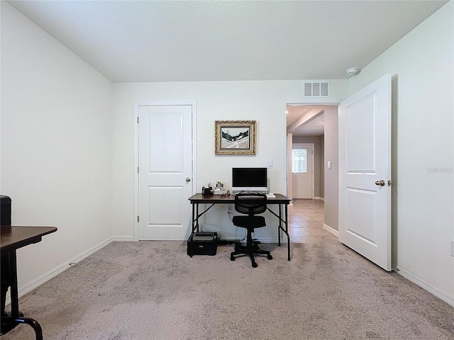 office space featuring light colored carpet