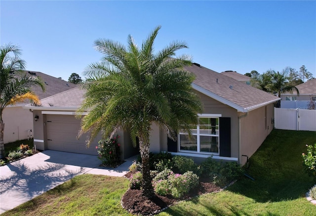 view of front of property featuring a garage and a front lawn