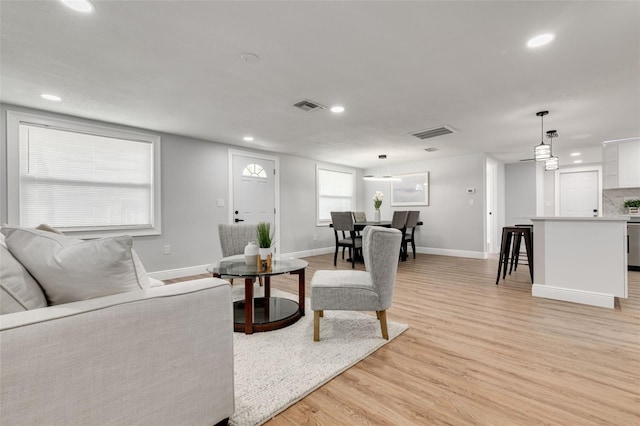 living room with light wood-type flooring