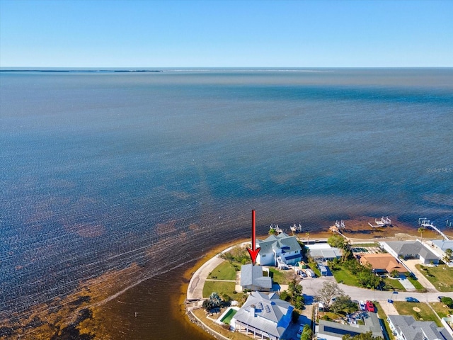 drone / aerial view featuring a water view