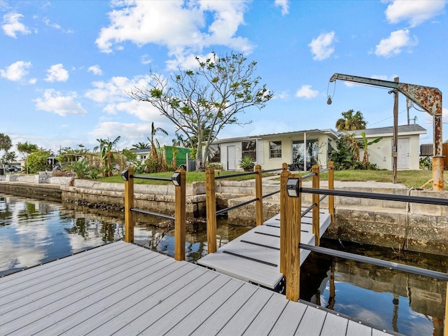 dock area with a water view