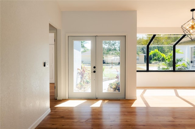 doorway to outside with french doors and hardwood / wood-style floors