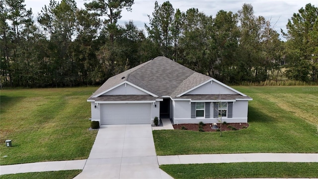 craftsman-style house with a front yard and a garage