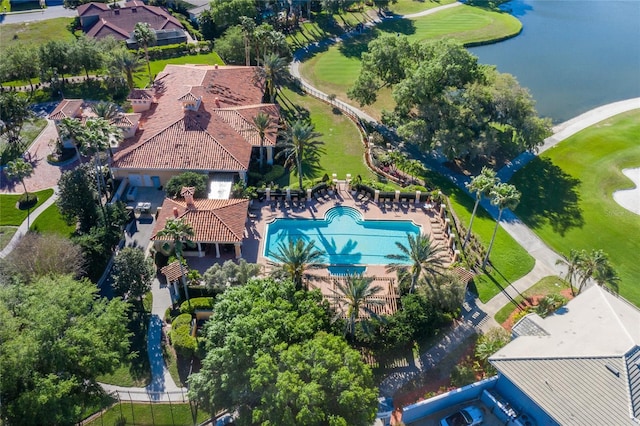 aerial view featuring a water view