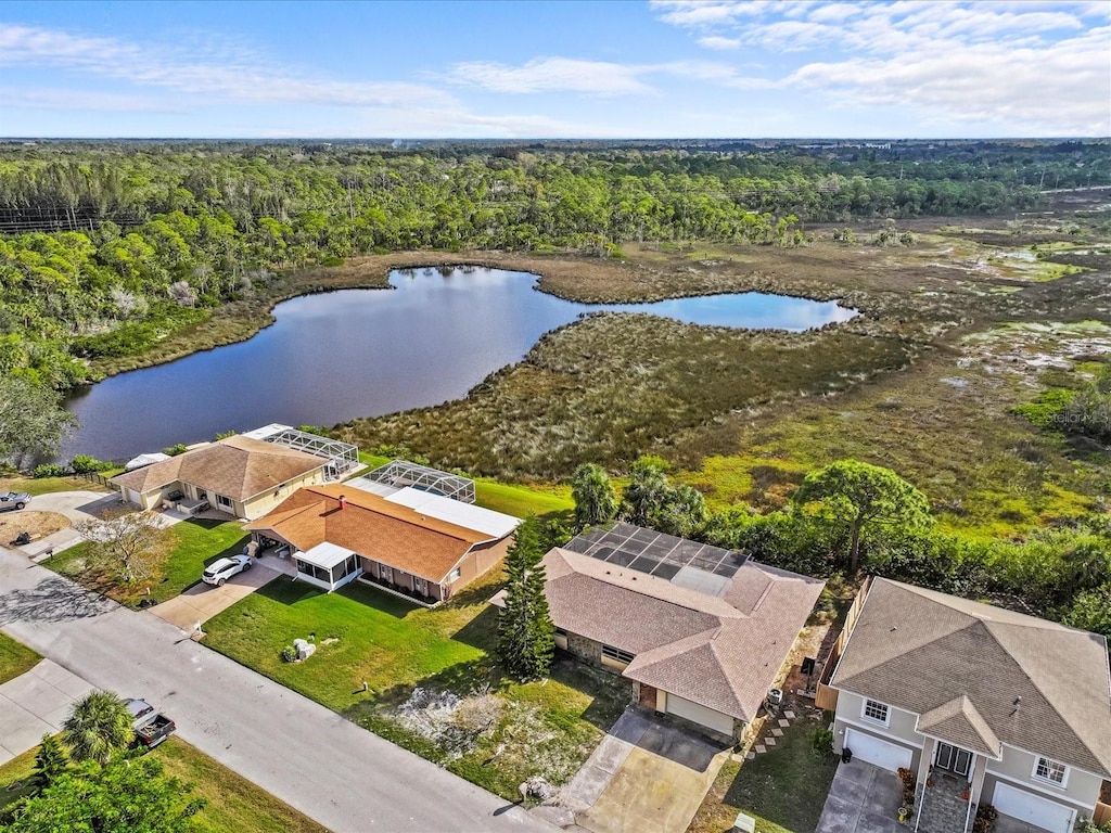 aerial view with a water view