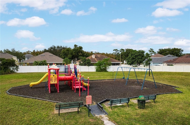 view of play area featuring a yard