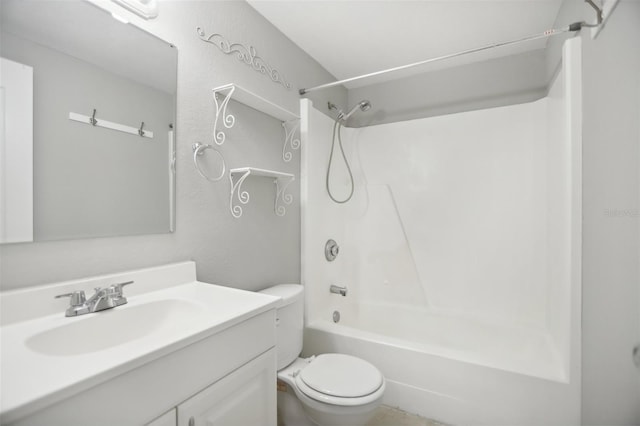 full bathroom featuring shower / tub combination, vanity, and toilet