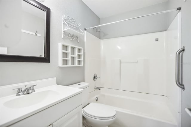 full bathroom featuring shower / tub combination, vanity, and toilet