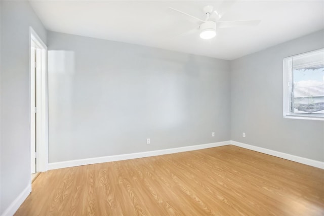 unfurnished room with light hardwood / wood-style floors and ceiling fan