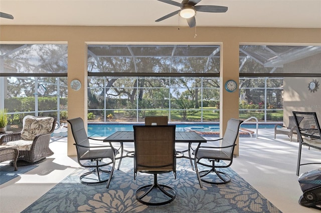 interior space featuring ceiling fan