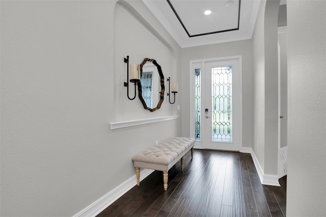 foyer with dark hardwood / wood-style flooring and a wealth of natural light