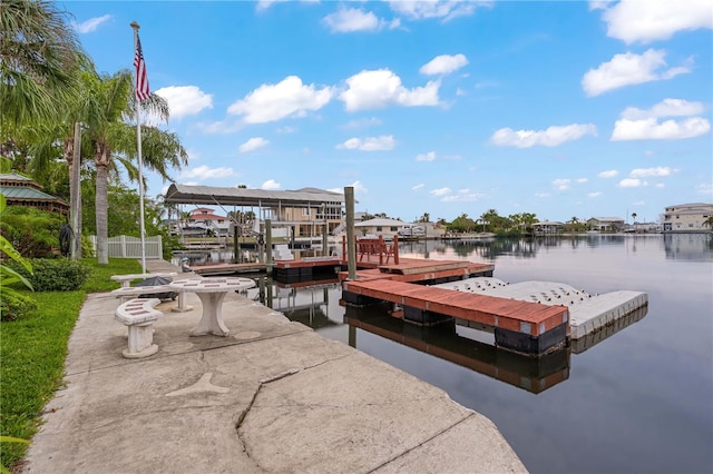 dock area with a water view