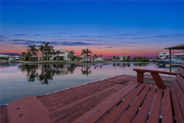 view of dock with a water view