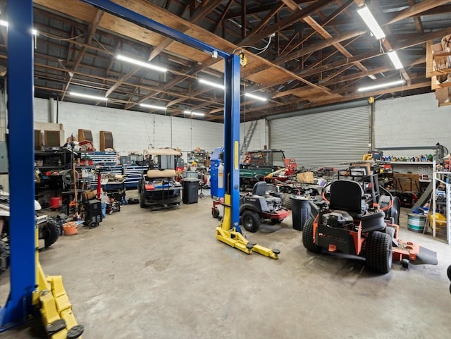 garage featuring a workshop area