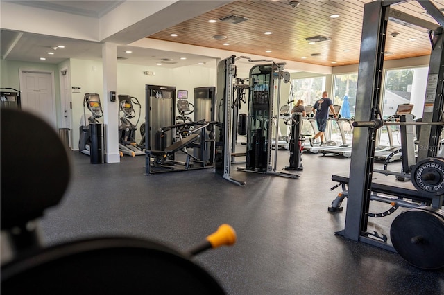 gym with wood ceiling