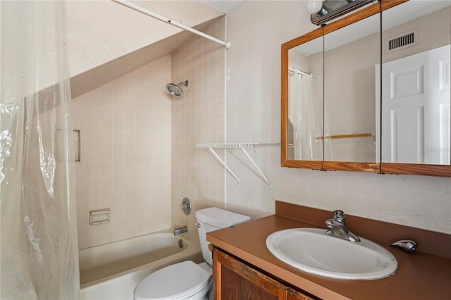 full bathroom featuring vanity, toilet, and shower / bath combo with shower curtain