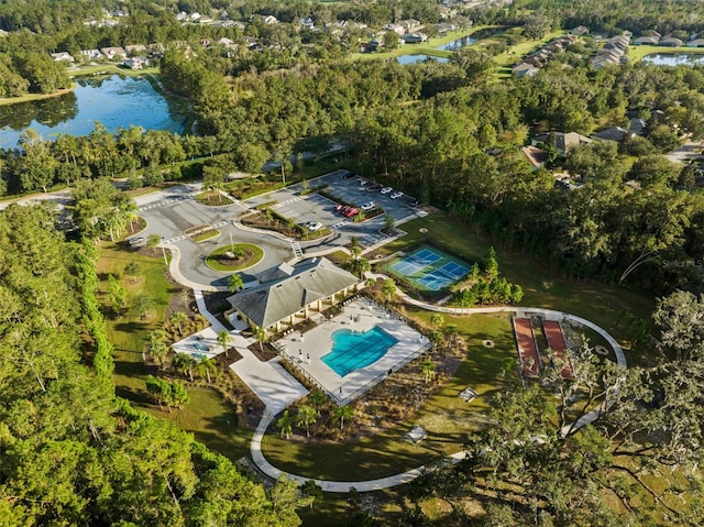 aerial view with a water view