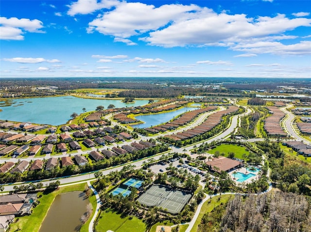 aerial view with a water view