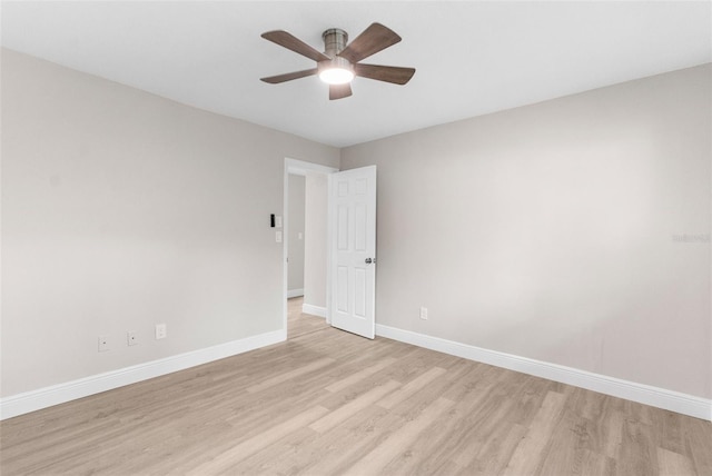 empty room featuring ceiling fan and light hardwood / wood-style floors