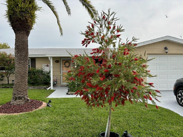 view of front of house featuring a garage and a front lawn