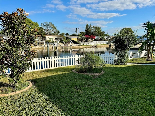 view of yard with a water view