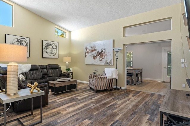 living room featuring dark hardwood / wood-style floors and a healthy amount of sunlight