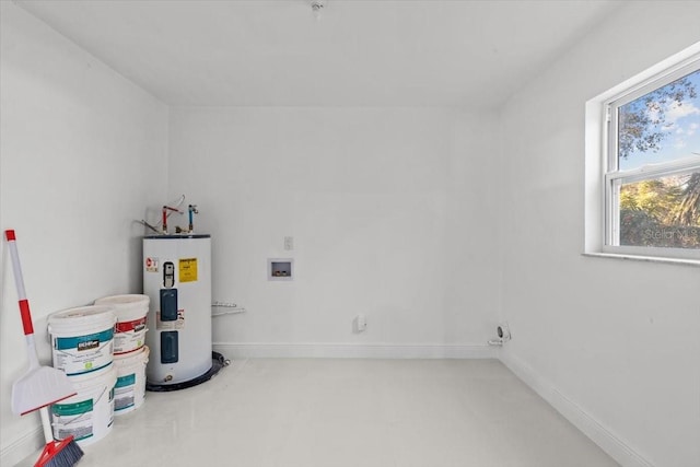 laundry room with washer hookup and electric water heater