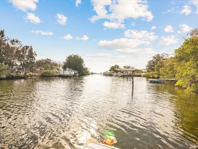 water view featuring a dock