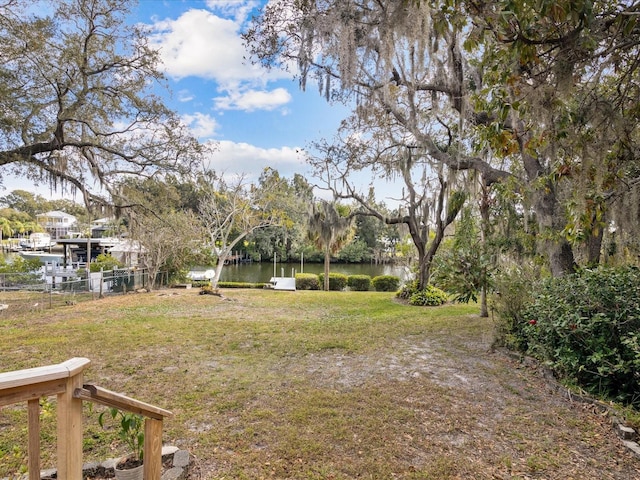 view of yard with a water view