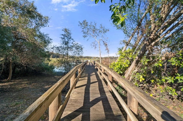 view of dock with a water view