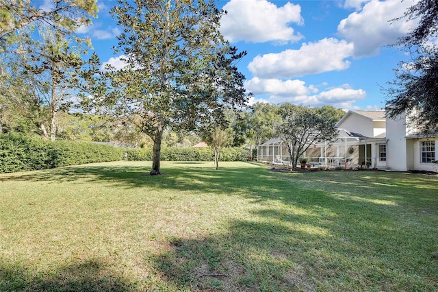 view of yard with a lanai