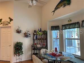 dining space featuring ceiling fan