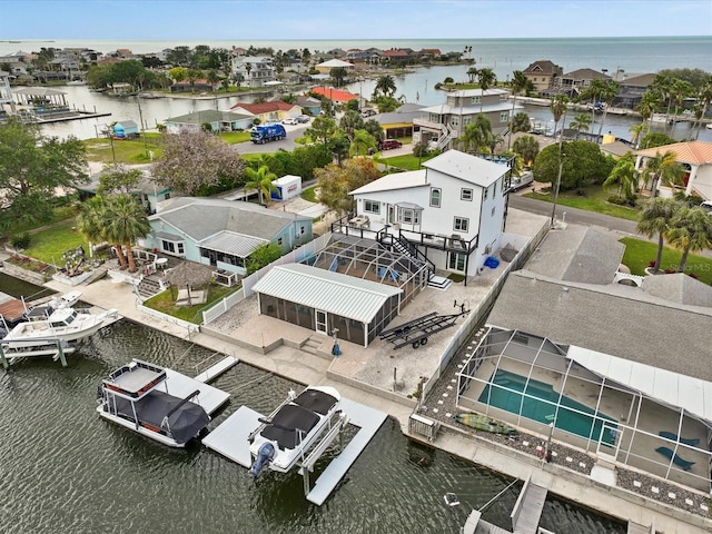 aerial view with a water view