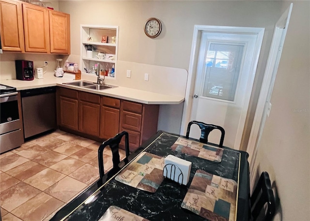 kitchen with sink and appliances with stainless steel finishes