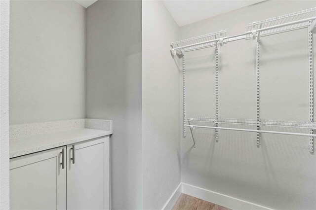 spacious closet featuring light hardwood / wood-style floors