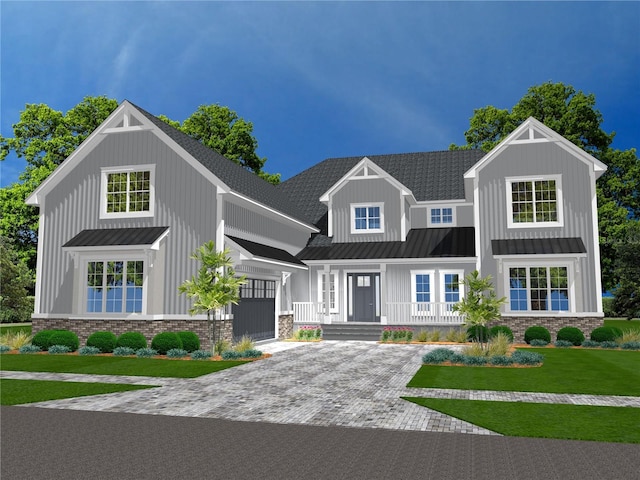 view of front of home featuring a porch and a front yard