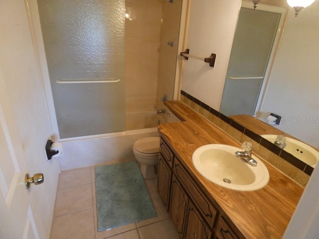 full bathroom featuring tile patterned flooring, vanity, toilet, and shower / bathing tub combination