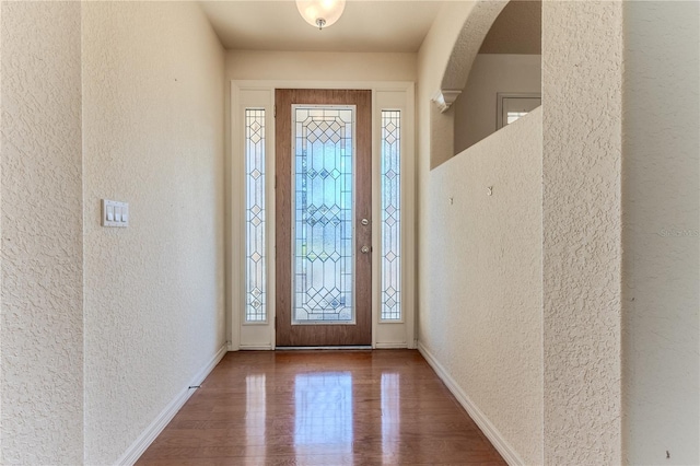 foyer with wood-type flooring