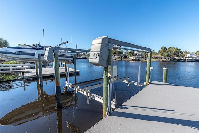 dock area with a water view