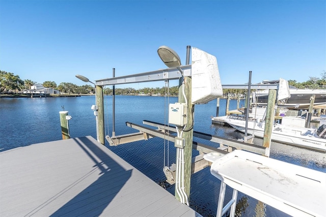 view of dock with a water view