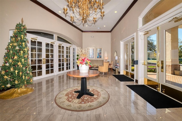 11445 Deercroft Ct, Spring Hill, FL 34609 - building lobby featuring crown molding and a high ceiling