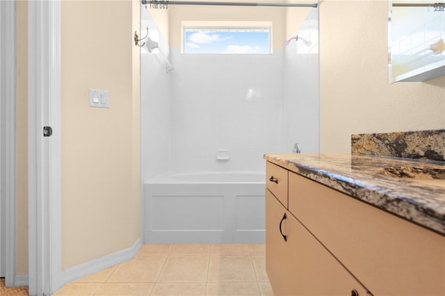 bathroom with vanity, tile patterned floors, and tiled shower / bath