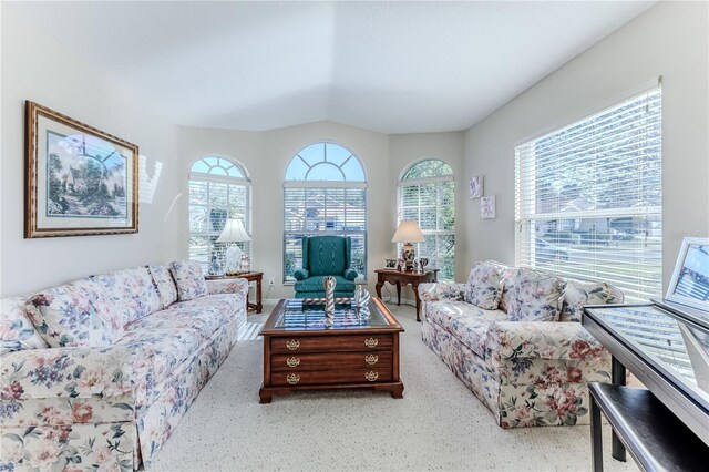 living room with vaulted ceiling