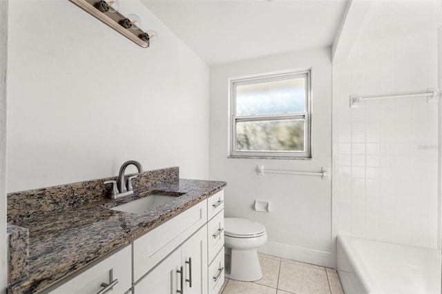 bathroom featuring toilet, vanity, and tile patterned floors