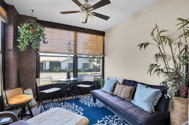 interior space featuring ceiling fan